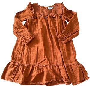 Old Navy Girls Long Sleeve Dress Medium Size 8 Orange Ruffles Boho Cottagecore